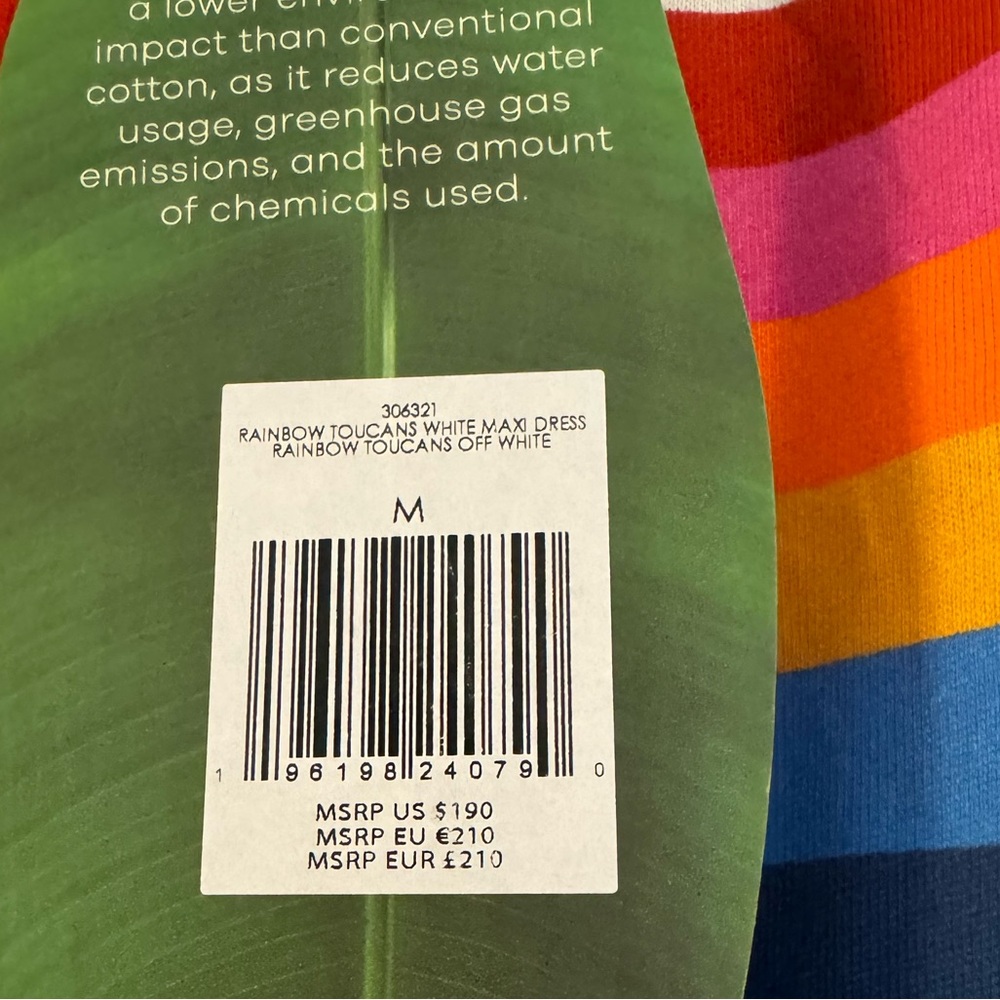 FARM Rio White Maxi Dress with Green Print and Rainbow Bodice - Picture 9 of 13